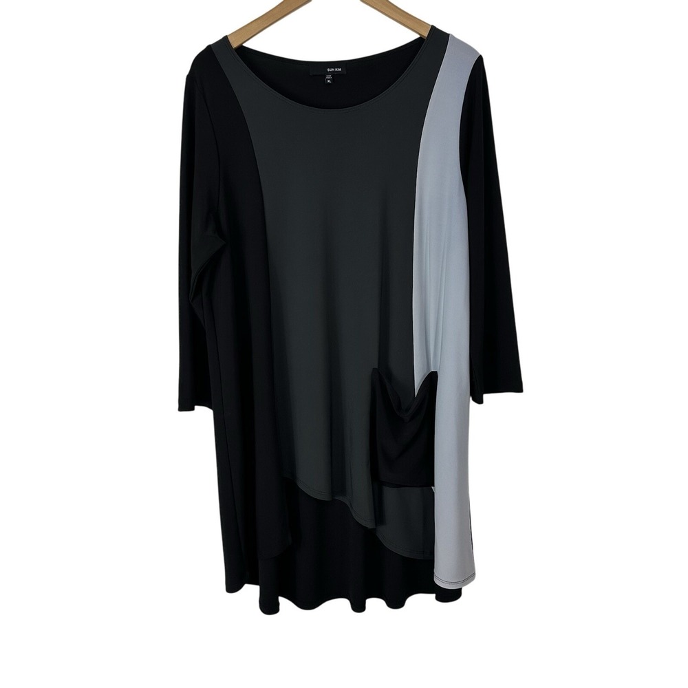 Sun Kim Deborah Tunic Dress Asymmetrical Womens XL‎ Lagenlook Artsy Minimalist